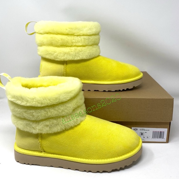 UGG Women’s Boot Fluff Mini Quilted Fur Yellow - Picture 4 of 10